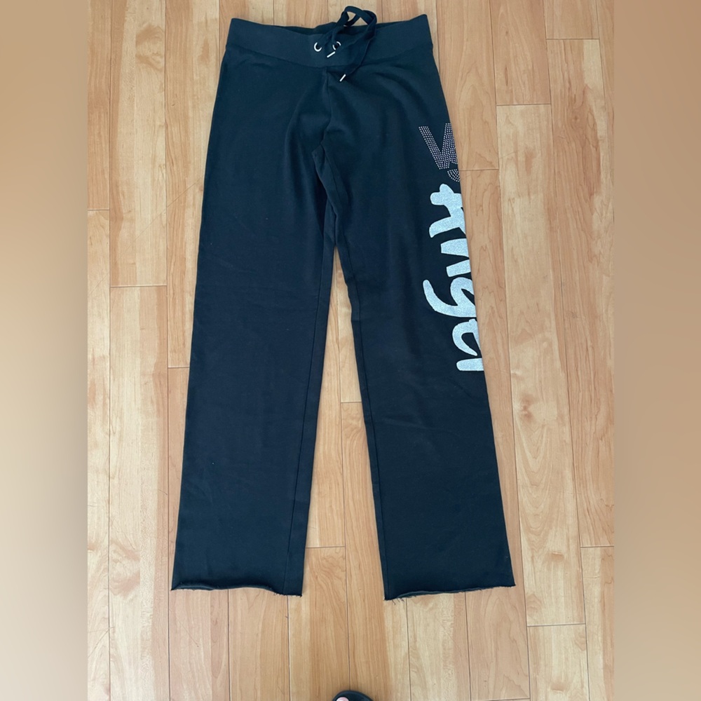 Y2K Victoria Secret Super Model Essentials Black Silver Bling Bottoms XS